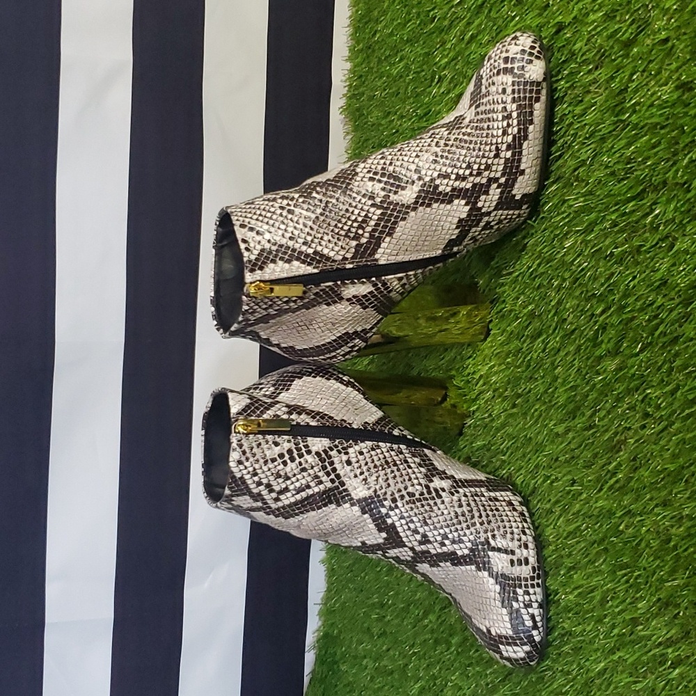 Reptile Print Ankle Boot With Metallic Gold Block… - image 4